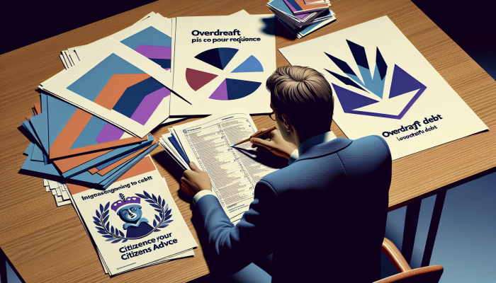 Debt Consolidation Loans for Overdraft Debt: Your UK Solution | DCL Individual assessing financial documents and budgets with UK financial advice pamphlets and the Citizens Advice logo.