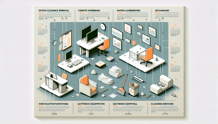 Infographic illustrating average costs of office clearance services with a modern design on a white background.