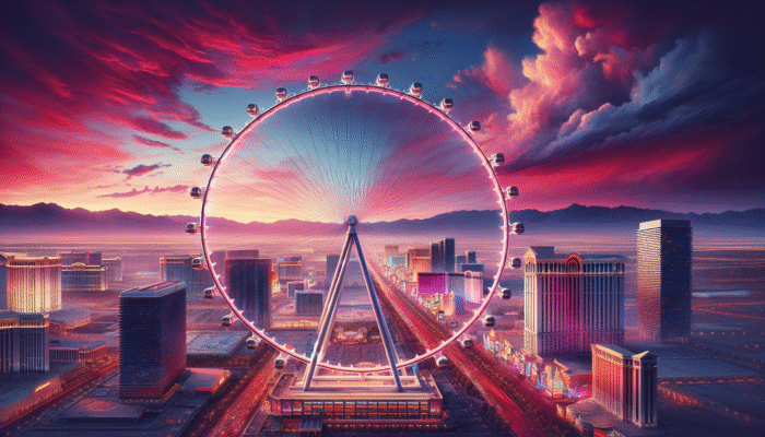 Enjoying the High Roller: A 550-foot observation wheel in Las Vegas at sunset, providing panoramic views of the Strip.