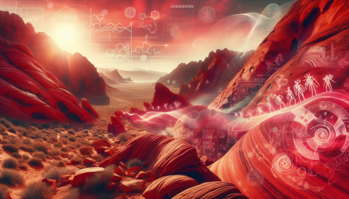 Vibrant red sandstone landscape at Valley of Fire State Park showcasing the Fire Wave Trail and ancient petroglyphs.