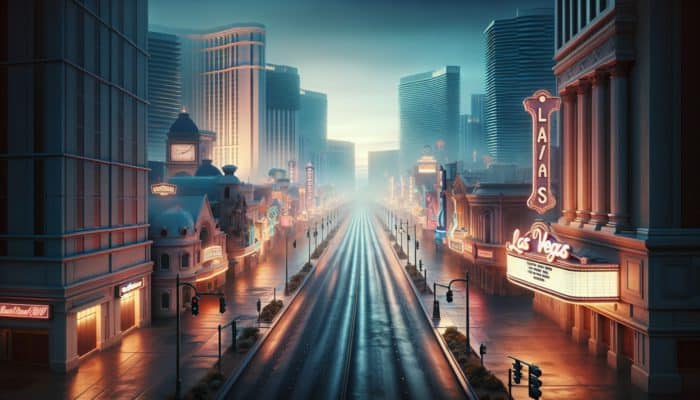 Enjoying the tranquil early morning scene in Las Vegas with quiet streets and empty casinos.