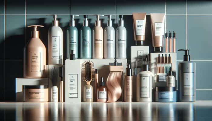 An array of hair care products on a shelf, enhancing color-treated hair's shine and health.