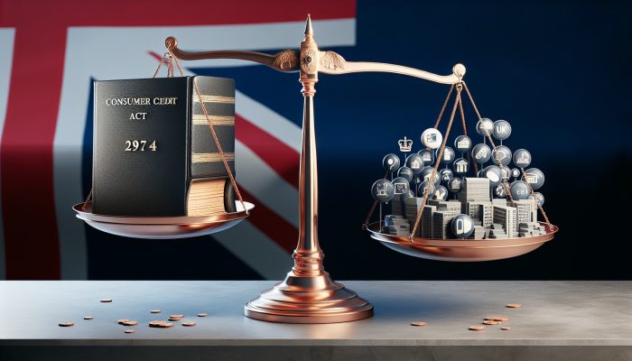 Debt Consolidation Loan Regulations in 2025: A Comprehensive Guide | DCL UK flag on balanced scale with 1974 Act and new regulations for consumer protection in debt consolidation.