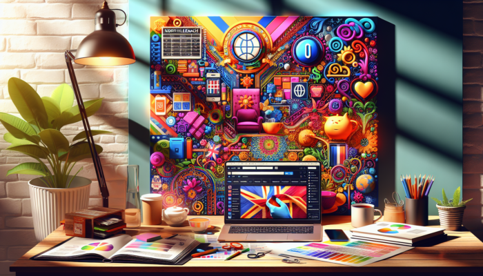 Illustration of a laptop showing a modern e-commerce site with secure payments, UK products, and inventory dashboards in a cozy office with a smiling owner.