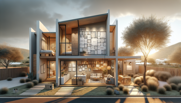 A modern 70-square-meter townhouse in Phalaborwa with separate bedrooms, open living spaces, warm natural light, and African-inspired decor.