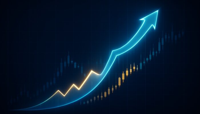 Dynamic stock chart illustrating a glowing trailing stop loss ascending with rising prices and locking during declines.