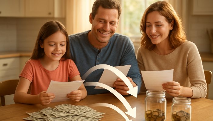 Reflecting on the Reasons Behind Your Debt Consolidation: Practical UK Guidance | DCL Family consolidating bills into one payment at sunlit kitchen table with savings jars